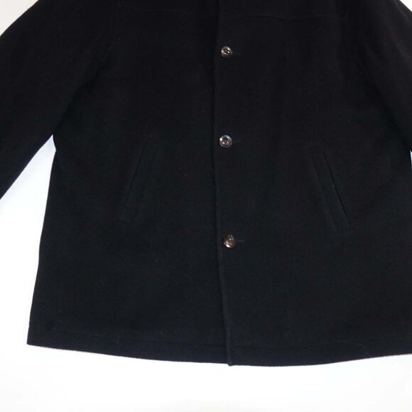 London Fog Men's Overcoat Large Black Wool Blend Winter Coat Button Front L - Picture 2 of 8